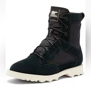 NWT Sorel Caribou OTM Waterproof Suede & Nylon Boots Black Chalk Women US 8.5